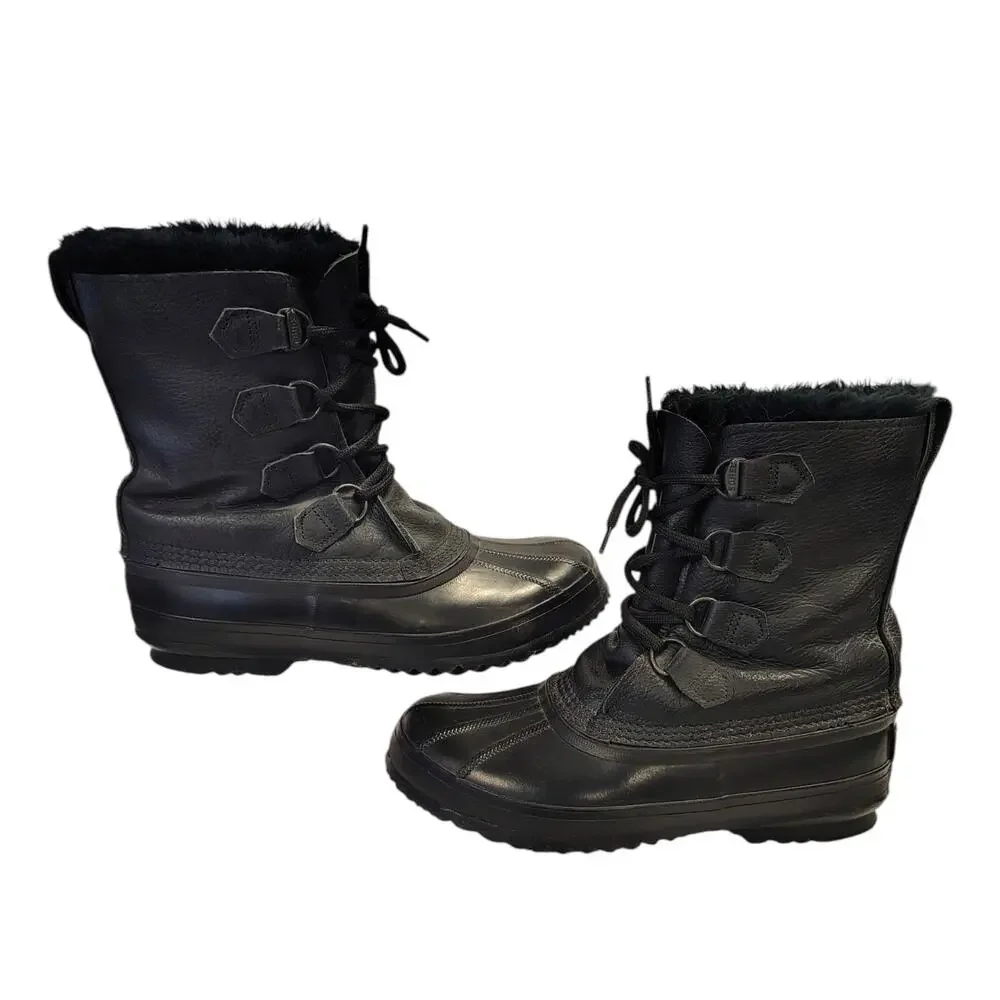 Sorel Manitou WMS SZ 9 Black Leather Snow Boots Insulated Liners Winter